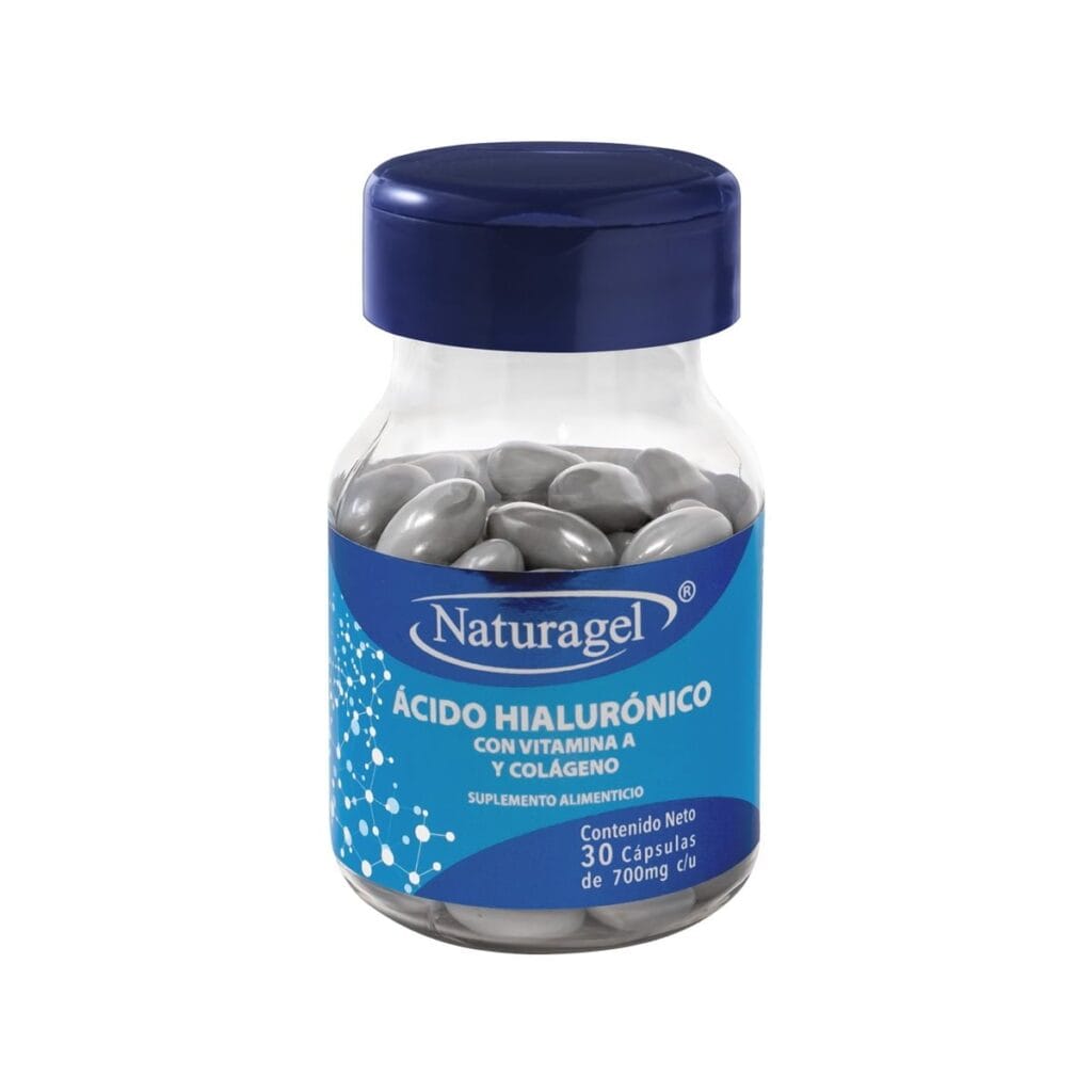 ÁCIDO HIALURÓNICO/VITAMINA-A/COLÁGENO/ALOE VERA (Naturagel) c/30 CAPS. 700 MG.