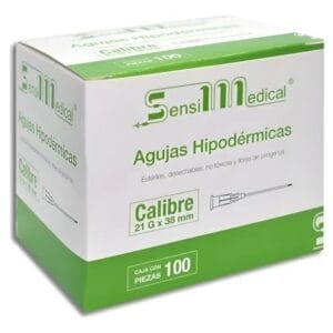 AGUJA HIPODÉRMICA (SensiMedical) 21Gx38mm. Cja. c/100 Pzs.