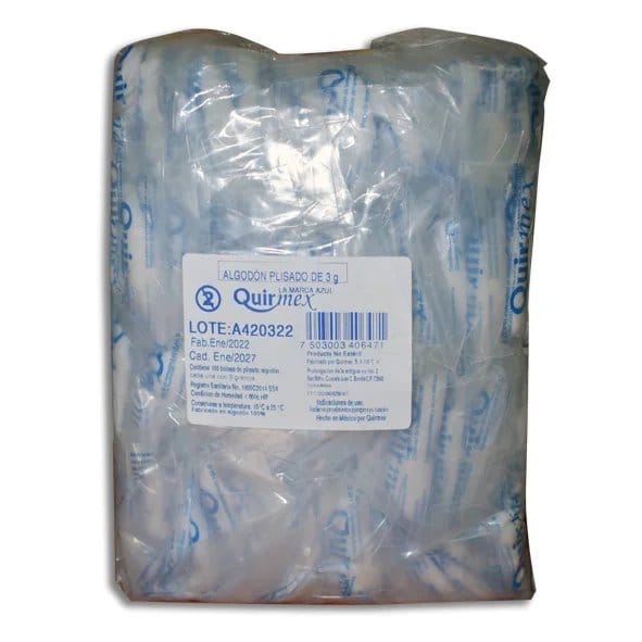 ALGODON ABSORBENTE (Quirmex) Bolsa c/100 SOBS. 3 G.