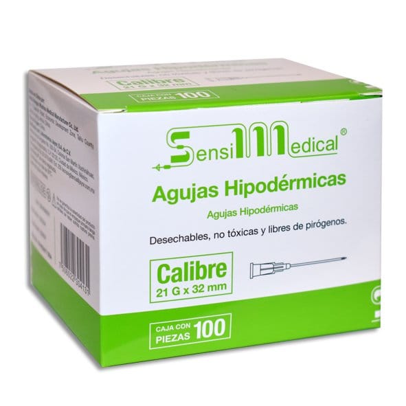 AGUJA HIPODÉRMICA (SensiMedical) 21Gx32mm. Cja. c/100 Pzs.
