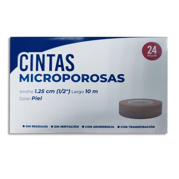 CINTA MICROPOROSA (Codifarma) ROLLO Col. Piel A:1.25cm; L:10m. Cja. c/24 Pzs.