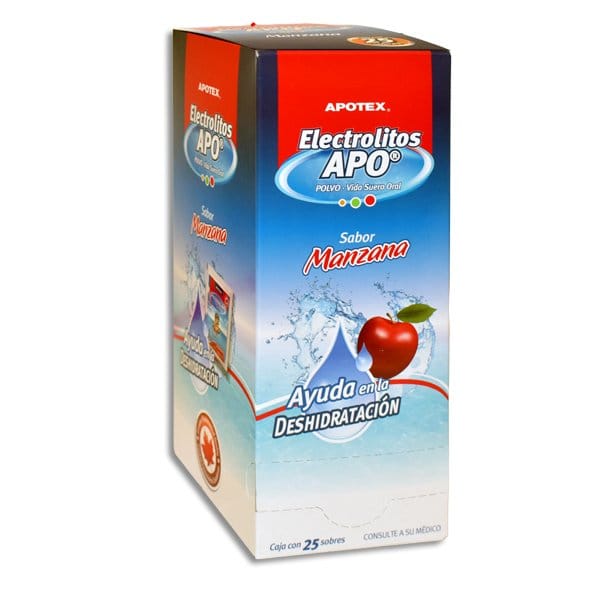 ELECTROLITOS APO POLVO Sab. MANZANA EXHIB. c/25 SOBS. 28.3 G. p/1 L.