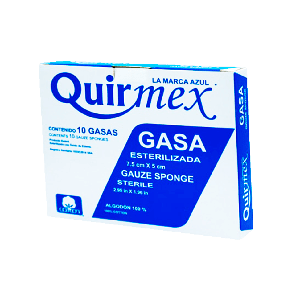 GASA ESTERILIZADA (Quirmex) 7.5x5cm. T20x12, 8C. Caja c/10 Sobs.