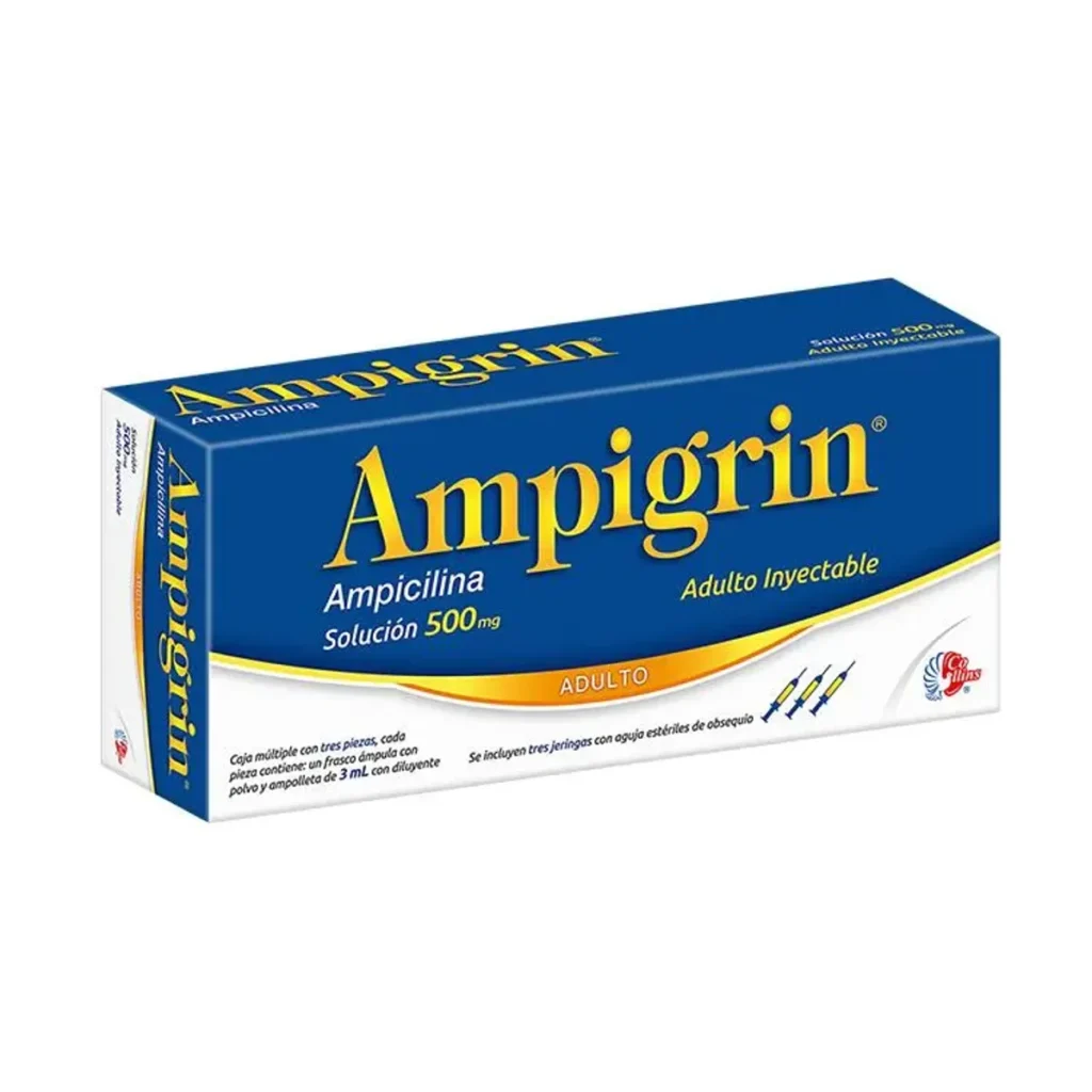 AMPIGRIN ADULTO Sol. Iny. c/3 FCOS. AMP. 500 MG. y 3 Jeringas.