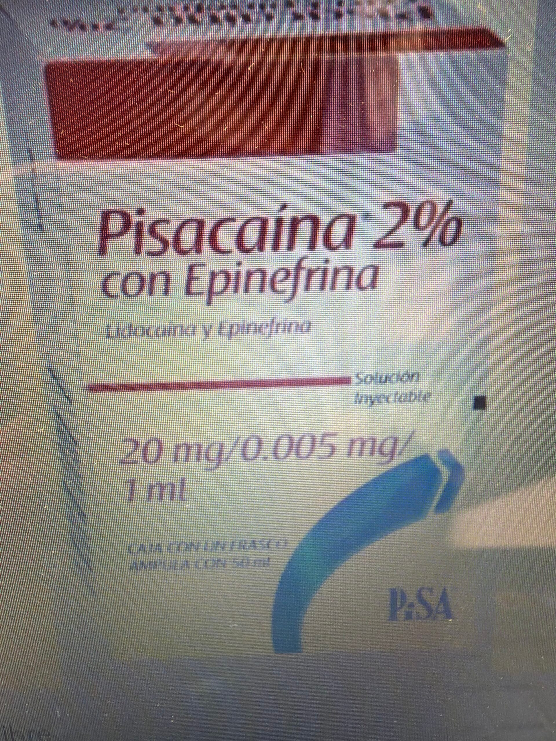 PISACAINA 2% c/EPINEFRINA Sol. Iny. c/1 FCO. AMP. 50 ML. 20-0.005 MG/1 ML.